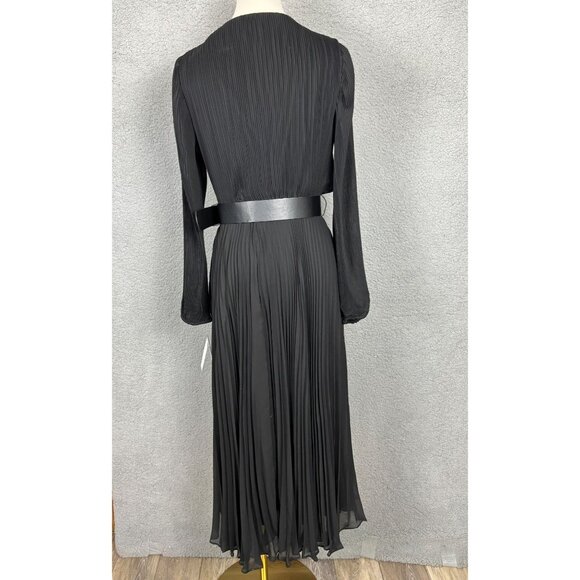Taylor Women's Black Pleated Belted Fit & Flare Midi Chiffon Dress 12 NWT's. - Picture 3 of 8